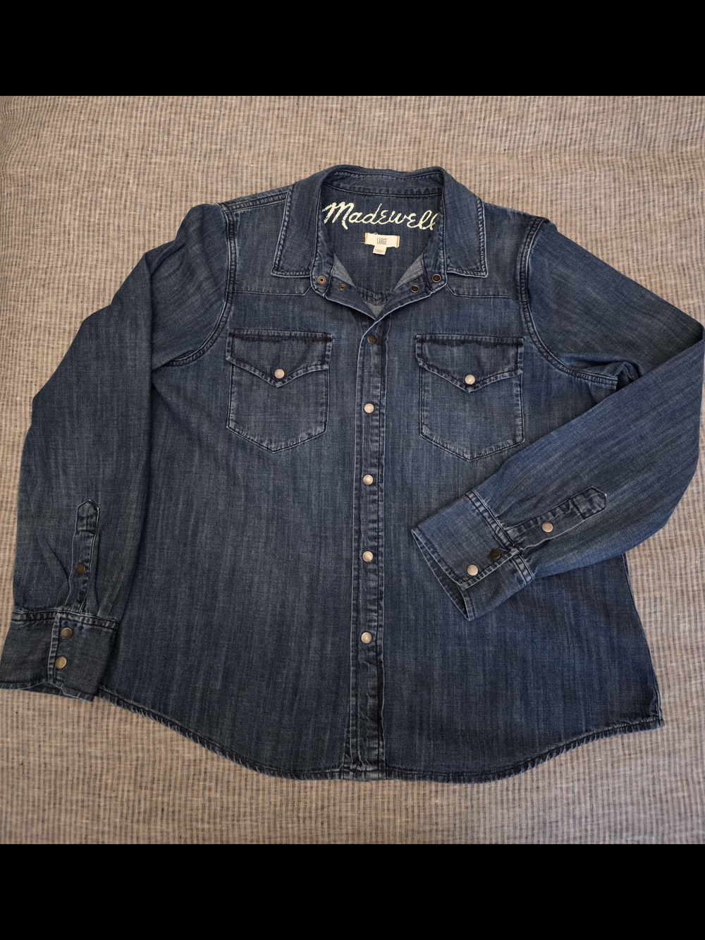 Madewell Dark Blue Wash Denim Western Snap Shirt Large
